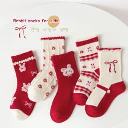 5 Pairs Girls Crew Socks Floral Pattern Children's Socks Autumn Cotton Socks
