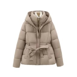 High End Down Cotton Jacket for Women Winter 2026 Fashion Slim Thicken Hooded Bread Coat Female Warm Parka Overcoat With Belt