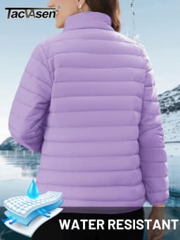 TACVASEN Winter Quilted Puffer Jackets Womens Lightweight Stand Collar Full Zip Up Down Coat Windproof 4 Pockets Thermal Outwear