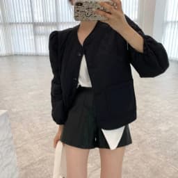 White Thickened Cotton Jacket Women's Chic Winter New Style Elegant round Neck Bubble Sleeve Warm Coat Korean Style Loose Fit