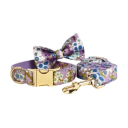 Adjustable Dog Harness Printed Purple Soft Cotton Personalized Dog Collar Leashes Harness Bow Set Dog Accessories Flowers 03