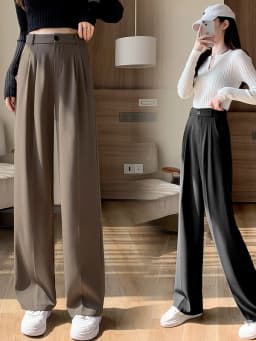 Casual Drapey Wide Leg Suit Pants Women's Spring Autumn Loose Elastic Waist Straight Cut Loose Trousers Fashionable plus Size