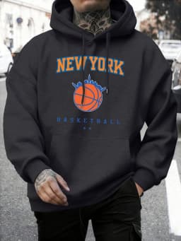 New York Basketball Printed Pullovers Men Fleece Casual Sportswear Autumn Warm Fashion Clothing Unisex Loose Soft Hoodies