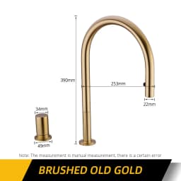 Brushed Gold Kitchen Faucet Invisible Pull Out Spray Mixer Double Hole Single Handle Solid Brass Hot and Cold Separate Sink Tap