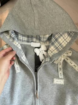 Zoki Lace Patchwork Hoodies Women Cute Bow Long Sleeve Sweatshirt Japan Preppy Style Sweet Loose Long Sleeve Female Gray Outwear