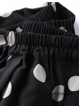Modern Large Polka Dot 100% Natural Mulberry Silk Crepe De Chine Elastic Waist Women's Fashionable Cropped Lantern Pants