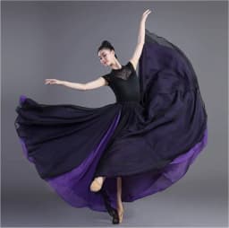 Black White Double Layered Chiffon Skirt 360 Degree Rotation Dance Costume New Style Human World Dancewear Maxi Skirt