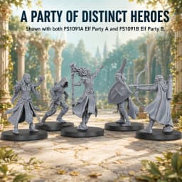 Fantasy Elf Party Miniatures Set 28mm/1:56 Scale, Tabletop RPG Elf Character Figures, Woodland Adventure Heroes Team for RPGs