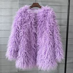 Mongolia Sheep Fur Women Medium Long Coat Jacket Colorful Warm Faux Fur Plush Coats Female Jacket Autumn Winter Furry Outerwear
