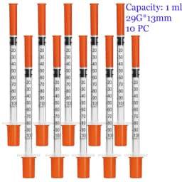 1ml 29G*13Mm Disposable Plastic Veterinary Syringe, Sterile Insulin Syringe with Orange Cap and Needle, Suitable for Pets, Farm Animals, and Laboratory Use.