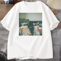 Funny Cool Cat Drinking Beer T-shirt Casual Cotton Short Sleeve T Shirt Man Clothes Harajuku Round Neck Men's Designer Tops