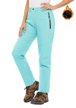 TACVASEN Fleece Lined Waterproof Soft Shell Pants Womens Winter Warm Zipper Pockets Work Pants Outdoor Hiking Ski Snow Trousers