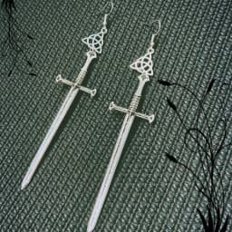 Golden Colour Goth Swords Earrings Long Gothic Medieval Tarot Viking Alternative Statement Women Men Gift Mystical Jewellery