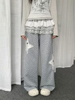 Y2k Aesthetics Preppy Style Straight Pants Polka Dot Star Patchwork Casual Pantalones Mujer Punk Harajuku Loose Women's Clothing