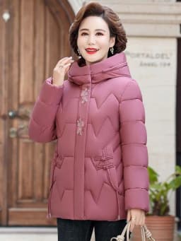 Loose Fit Cotton Jacket for Middle-Aged And Elderly Women Fashionable Large Size down Feather Embroidered Hooded Coat Thick