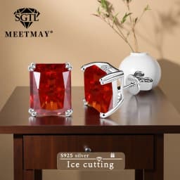 Bocarman Ice Cut Zircon Stud Earrings S925 Silver Paraiba Tanzanite Blue Mint Green Rectangular Multicolor Women Fine Jewelry