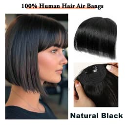 100% Human Hair Bangs Natural Brown Wispy Bang Hair Clip in Bangs Fringe with Temples Hairpiece for Women Clip on Air Bang 4.5in