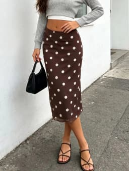 2026 Women's Dot Print Midi Skirt Retro Style High Waist Bodycon Skirt Party Work Daily Casual Knee Length Skirt Spring Summer