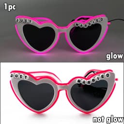 White Just Married LED Luminous Glasses Heart Shaped EL Neon Decorative Glasses Engagement Wedding Bridal Shower Props