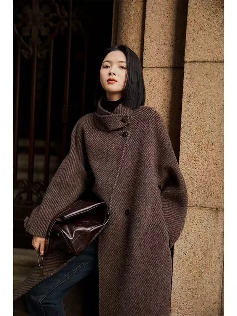 Wool Blends Coat Women Korean Thicken Long Jackets Oversized Lace Up Outwear Double-sided Cardigan Woolen Overcoat
