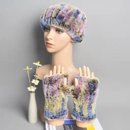 One Set Women Real Rex Rabbit Fur Cuff+Headband Winter Warmer Hat Arm Wrist Sleeve Gloves Female Real Fur Cap+Elastic Wristband