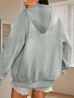 Women's Autumn and Winter Zip Sweatshirt Keep Warm and Loose Casual Print Womens Hooded Zip Sweatshirt Light Grey Soft