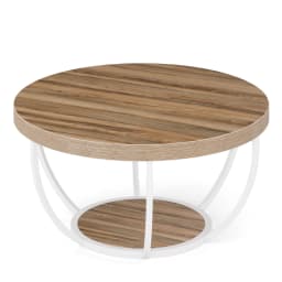 Tribesigns 31.7" Round Coffee Table, Industrial 2-Tier Circle Coffee Table with Storage Shelves, Modern Wooden Sofa Side Table