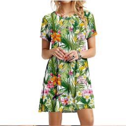 3D Green Leaves Floral Printed Mini Dress For Women 2022 Summer Loose Oversized Casual Short Sleeve O-Neck A-Line Dress Sundress