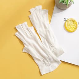 Birdtree, 100%Real Silk Knitted Gloves, Sun Protection Moisturizing, Women Half Finger Gloves, Breathable Skin Friendly A43876QM