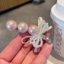 Pearl Bow Hair Clip, Duckbill Clip, Forest-Style Hair Clip for Forehead, Side Clip, Exquisite Curved Bangs Clip