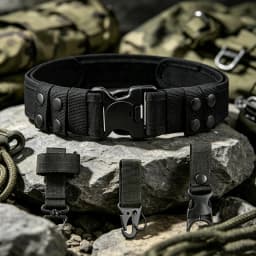 Adjustable Military Tactical Belt for Men, Wear Resistant Nylon Webbing Belt with Double Lock Safety Buckle, Outdoor Camping Hun