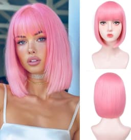 Rainbow Multi-Color Synthetic Wig for Daily Parties, Halloween Cosplay Wig, Bob Hairstyle Wig, Head Cover