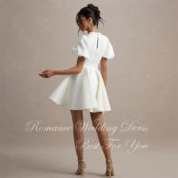 Elegant Pleat O-Neck Short A-Line Wedding Dress Women 2026 Party Dress Puff Sleeve Above Knee Vestidos De Novia Customized