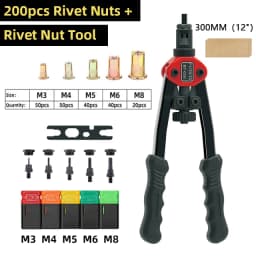 BT-606 Riveter Gun Tool Threaded Hand Rivet Nut Gun M3 M4 M5 M6 M8 Double Insert Manual Double Handle Riveter Tool 200pcs Nuts