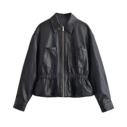 Guobioziy New Women's Classic Commuter Style Versatile High End Two Tone PU Leather Short Jacket Zipper Closure Polyester Fiber