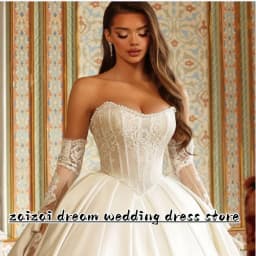 Customized Exquisite Scoop Neck Long Sleeve Ball Gown Wedding Dress Luxury Pearls Beading Satin Court Train Princess Bridal Gown