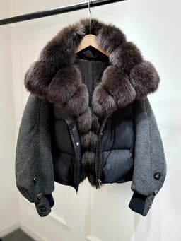 Lagabogy 2026 Natural Real Fur Collar Down Coat Women Thick Puffer Jacket Autumn Winter Loose Patchwork Sleeves Female Parkas