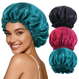 3pcs Women Satin Sleeping Bonnet Elastic Sleep Cap Waterproof Shower Hair Care Hat Night Hat