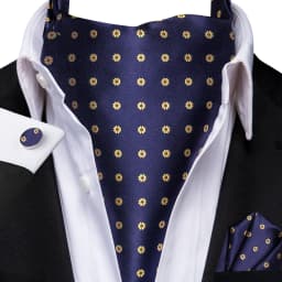 Men's Ascots Fashion Luxury Solid Plaid Check Dot Cravat Set with Cufflinks and Handkerchiefs for Daily Casual Outing