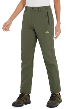 TACVASEN Womens Winter Waterproof pants Fleece Lined Softshell Trousers With Zipper Pockets Thermal Cargo Outdoor Ski Pants