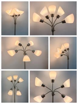 Modern Reading Floor Lamp Stand Up Lamps with Adjustable Arms 5 Head PVC Lampshade Sand Nickel Modern Bright Tall Metal Pole Lamp