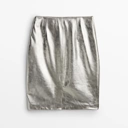 Genuine Leather Silver Midi Skirt Women Spring/Winter Slim Fit Metal Gloss Brillant Sheepskin Short Wrap Jupe Mujer Simple Saias