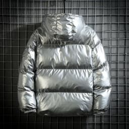 Men's Short Thickened down Cotton Jacket Silver Shiny Surface Autumn Winter Hooded Couple Trendy Bread Coat Male Fashionable ...