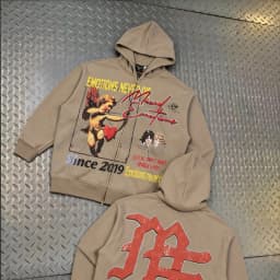 Graphic Zip Up Hoodie Men Vintage Washed Cupid Angel Print Rhinestone Oversized Fleece Hooded Sweatshirt Y2k Streetwear Jacket