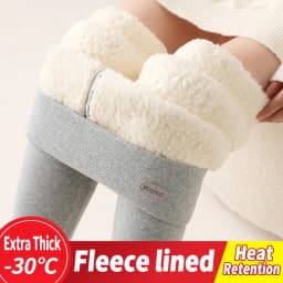 Women's Extra Thick Warm Fleece Lined Winter Leggings Elastic High Waist Thermal Pants Woman Slim Fit Solid Knit Long Trousers