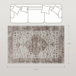 HOMCOM Machine Washable Area Rug, 4'x6' Vintage Oriental Medallion Distressed Rugs for Living Room, Non-Slip Low Pile Boho Carpet for Bedroom Dining Room, Soft Printed Floor Mat, Tan