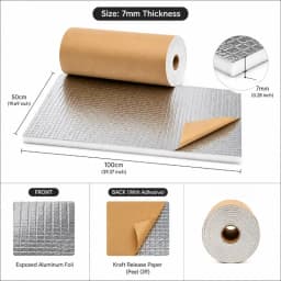 7mm Thick Double-sided Aluminum Foil Insulation Roll with Self-adhesive Kraft Paper Backing Heat Sound Proof Reflective Foam Mat