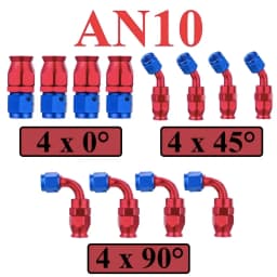 12Pcs Universal AN3 AN4 AN6 AN8 AN10 Straight 45 90 Degree Reusable Hose End Fittings Adapter For Swivel PTFE Oil Fuel Line Pipe