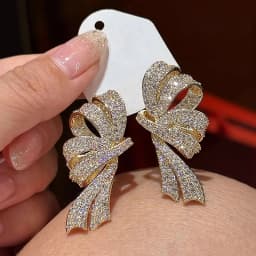 Huitan Gorgeous Bow Drop Earrings Paved Sparkling CZ Silver Color/Gold Color Exquisite Ribbon Earrings Trendy Jewelry for Women