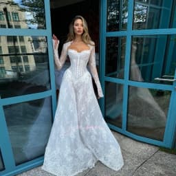 Customized Wedding Dresses Elegant Lace Long Sleeve A-Line Button Boho Bridal Gowns robe de mariée